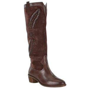 Brioso Tall Leather & Suede Women's Western Riding Boots Brown 8.5M NWT